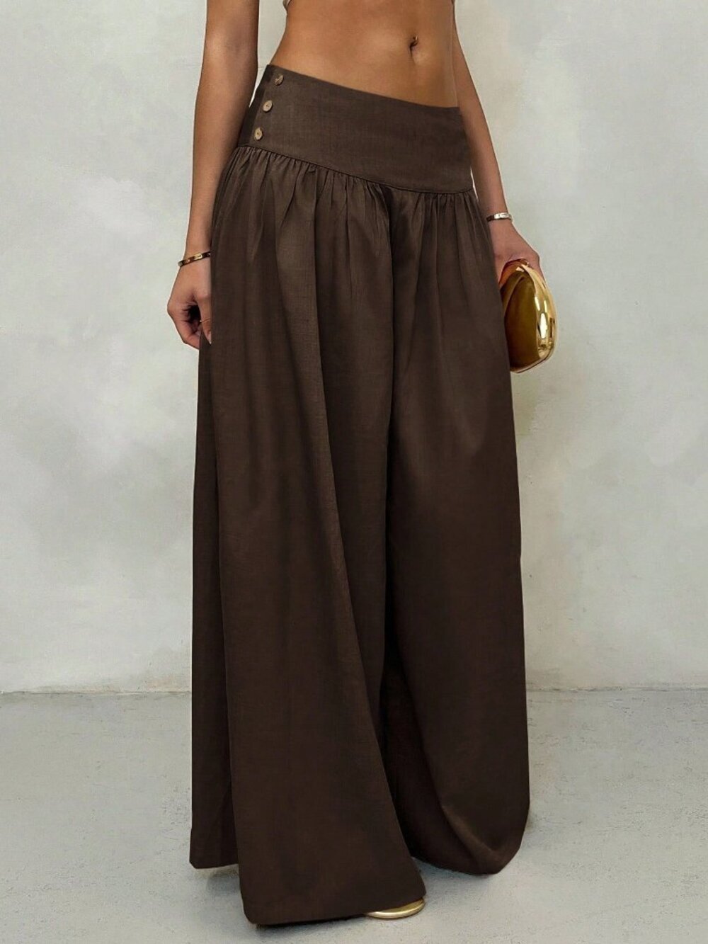 Coffee Brown Casual Women's Low-Waist Leg Pants - Picture 1 of 6